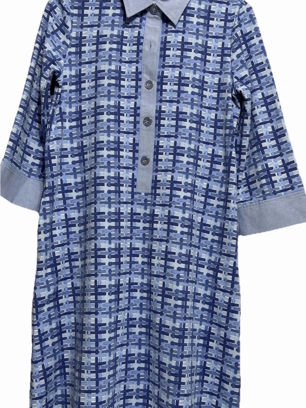 J McLaughlin Rollins Dress in Micro Painted Lattice Blue sz Small